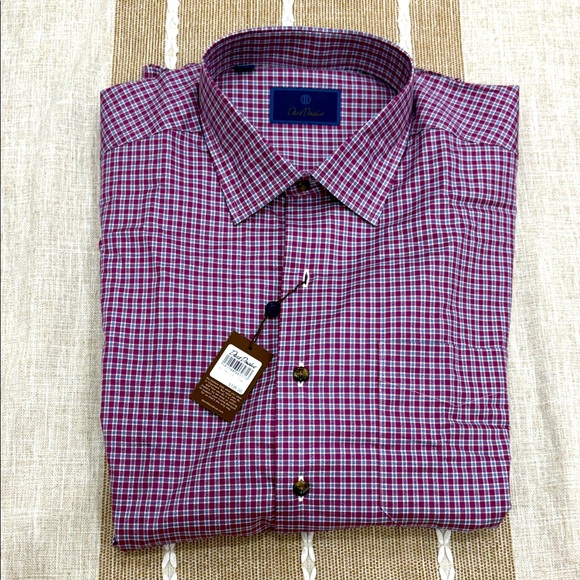 NWT David Donahue Men's Burgundy, Blue & White Plaid Shirt XL - Picture 1 of 9